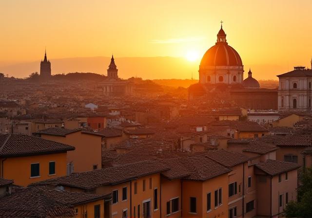 Vista classica sopra i tetti di Roma verso il Vaticano